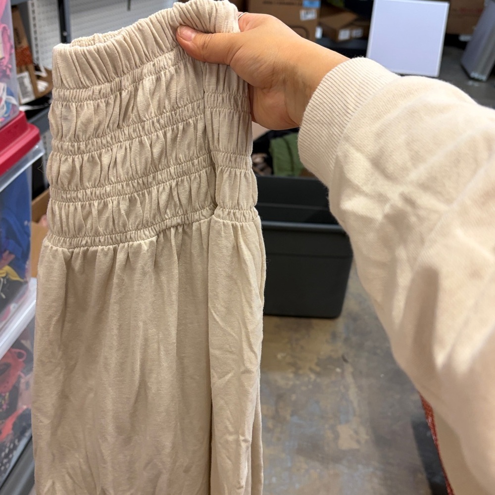 Knit Smocked Maxi A-Line Skirt - Tan S - Picture 2 of 4